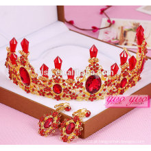 Lindo vermelho quente com brinco nova tiara de cristal de liga de design